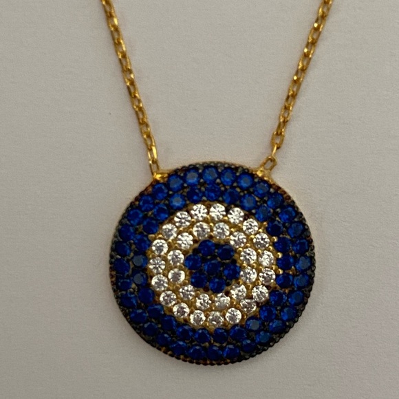 🧿925 Silver evileye necklace cubic zirconia stones 18k yellow gold plated - Picture 5 of 6